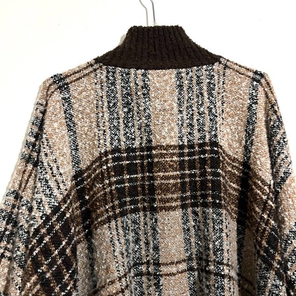 Marc New York Zip Up Turtleneck Plaid Tassel Hem Sweater Poncho One Size Fit All - Picture 14 of 16